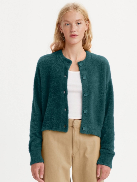Levi's Sweaters - Levi's Green Fuzzy Cat Cropped Cardigan
